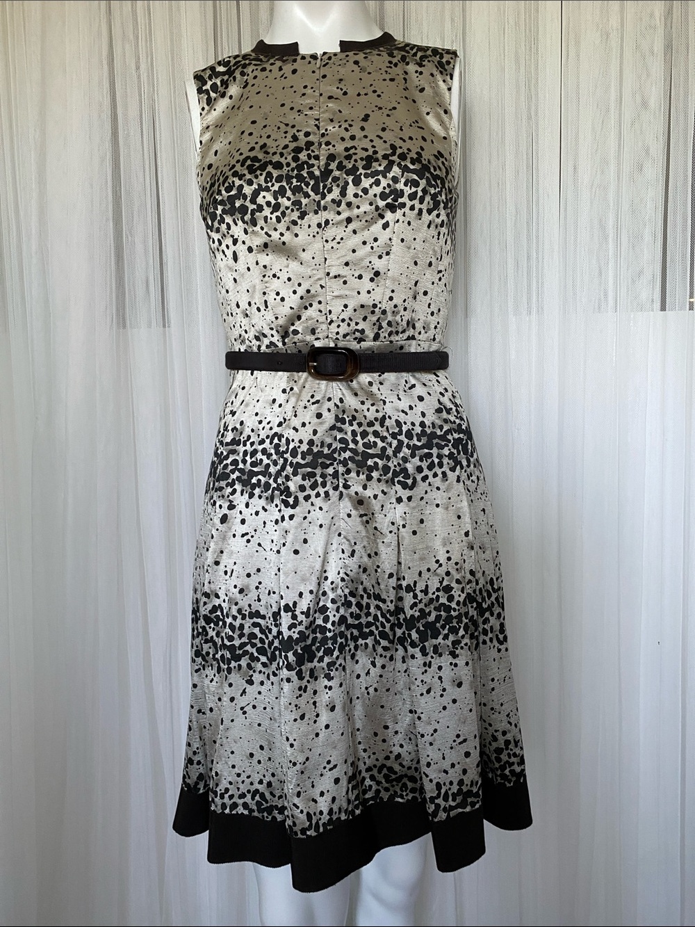 Sleeveless Black and Cream Patterned A-Line Dress by Andy The Anh